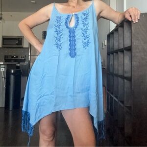 Blue Embroidered High Low Dress